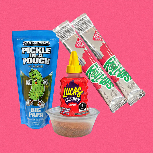 VIRAL PICKLE KIT - Van Holten Pickle, Lucas Chamoy, Fruit Roll Ups, Spicy Tajin Seasoning