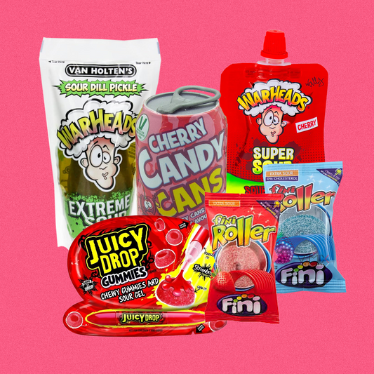EXTREME SOUR PICKLE KIT - Warheads Sour Pickle, Juicy Drop Gummies, Fini Roller, Cherry Candy, Warheads Super Sour
